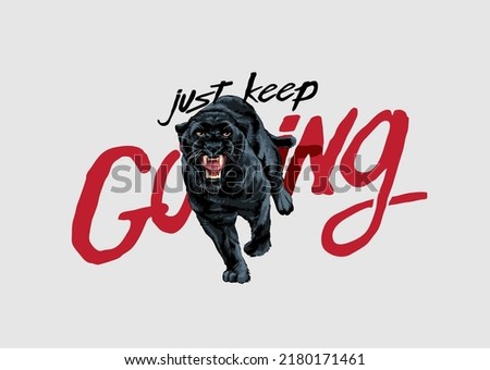 keep going slogan with panther running vector illustration Royalty-Free Stock Photo #2180171461