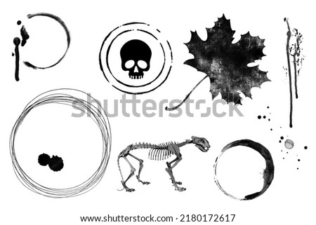 Black scary night brushes basis set. Clip art set on white background
