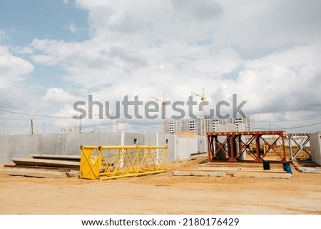 construction site with sand and building materials ready for the builders. High quality photo
