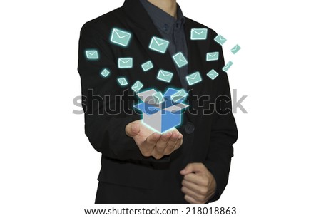 Business man hand show mailbox as concept.