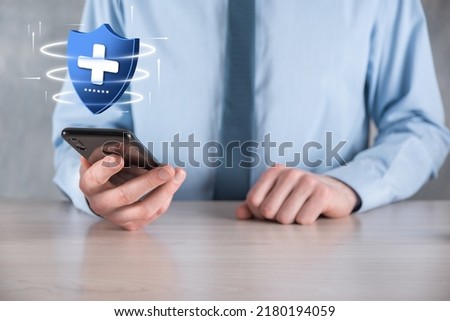 Businessman hold Shield with plus Low polygonal icon, medicine icon.Health shield.Medical logo template,protection symbol with cross sign,healthcare security label,Medical logo,life insurance service.