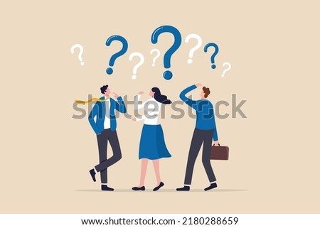 Confused people with confusion problem or doubt, lost in trouble or complexity, complicated questions or misunderstanding concept, businessman and businesswoman with many of confused question marks. Royalty-Free Stock Photo #2180288659