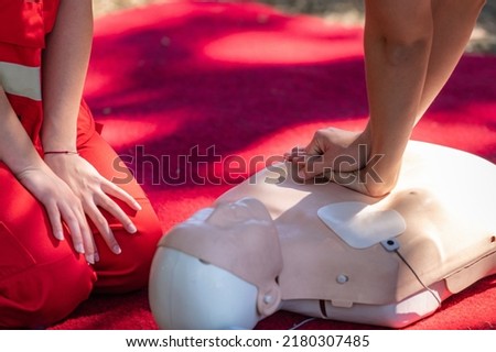 CPR Medical Training, Reanimation Procedure on CPR Doll Royalty-Free Stock Photo #2180307485