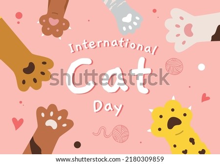 fluffy multicolored cats paws collection. lovely pets with hands.cat paws wallpaper, legs. prints, cartoon, cute cat foot wallpaper vector illustration.kitten flat design