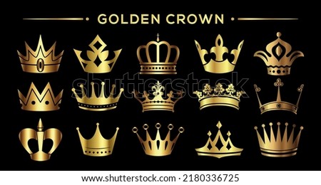 Royal attribute golden crown isolated on black background, stock vector illustration