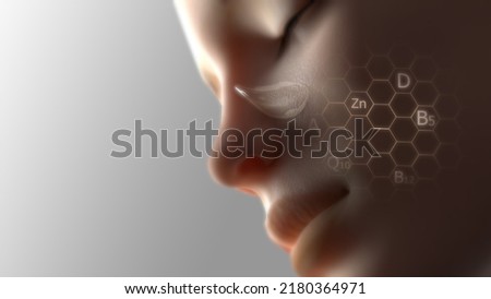Serum or vitamin drops Flows along the skin to nourish, care and protect it in 3d rendering. Royalty-Free Stock Photo #2180364971