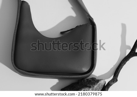 Bag in black and white colors, Concept minimal romantic dark, goth aesthetics. High quality photo