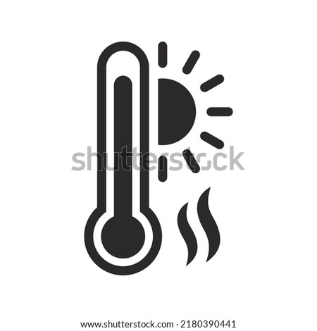 Heatwave icon, climate change, global warming. Thermometer. Heat wave. Vector icon isolated on white background.  Royalty-Free Stock Photo #2180390441