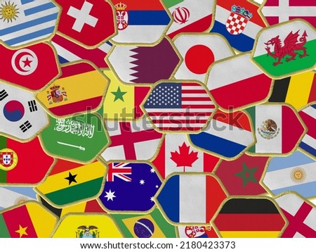 National Football Team Flags Qatar World Cup Tournament Championship All Flag Badge Embroidery Patches Royalty-Free Stock Photo #2180423373