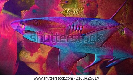 Multicolor background with a shark imitate painting on plaster Royalty-Free Stock Photo #2180426619