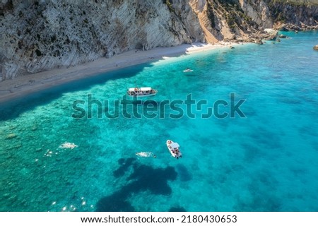 Aerial photo of the paradise beach of Afales in Ithaca, the beautiful  Ionian island of Greece.
