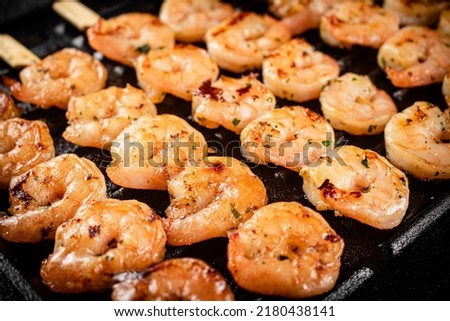 Delicious grilled shrimp. Macro background. High quality photo