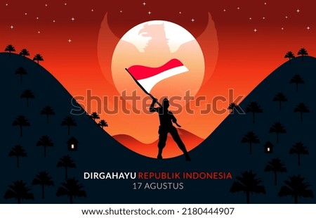 Indonesia Independence Day with Mountain and Palm Tree Scene