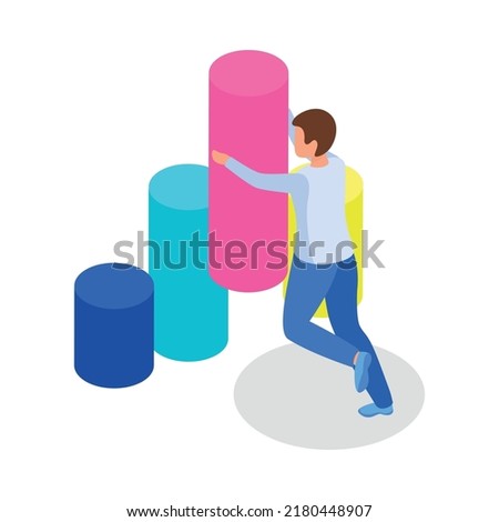Run to goal isometric composition isolated concept icons and human character of business worker vector illustration
