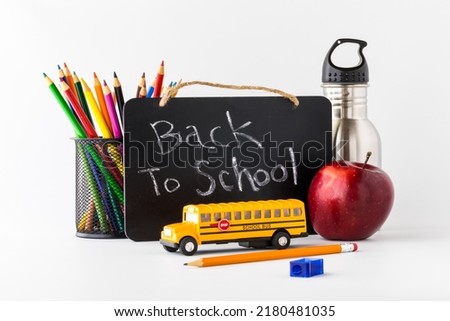 An arrangement of assorted back to school items. A back to school concept.
