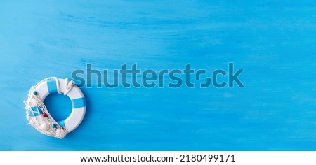 Marine blue background with seashells and starfish
