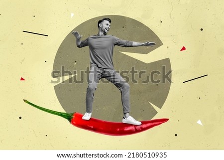 Photo cartoon comics sketch picture of funny funky guy riding big huge chili papper isolated drawing background