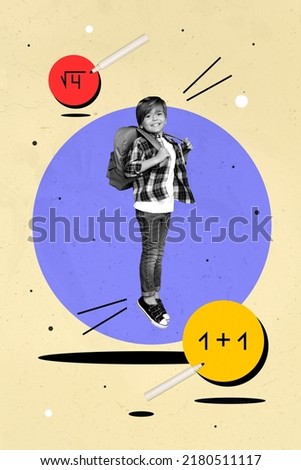 3d retro abstract creative artwork template collage of funny boy solving math examples tasks isolated painting background
