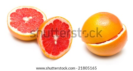 Fresh red grapefruits on white background. Isolation