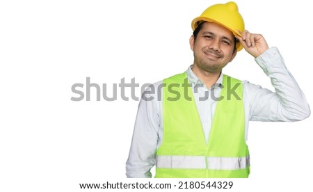 Portrait Asian construction worker  Isolated on white background copy space for banner