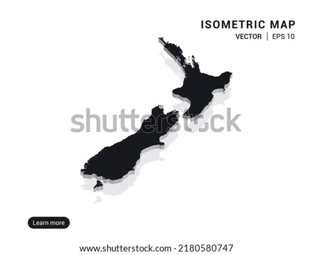 New Zealand map white on pink background with 3d isometric vector illustration