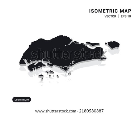 Singapore map white on pink background with 3d isometric vector illustration