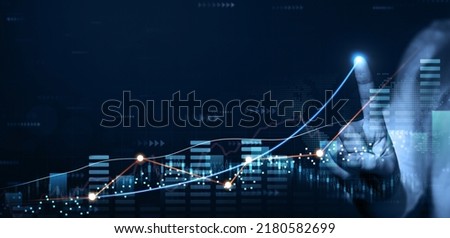 Business strategy and digital marketing. Business person draws economic growth graph financial data. Stock market investment.Financial and banking Technology. Royalty-Free Stock Photo #2180582699