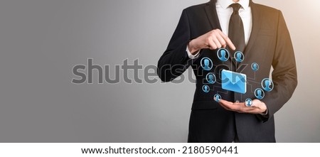 Email and user icon,sign,symbol marketing or newsletter concept, diagram.Sending email.Bulk mail.Email and sms marketing concept. Scheme of direct sales in business. List of clients for mailing Royalty-Free Stock Photo #2180590441