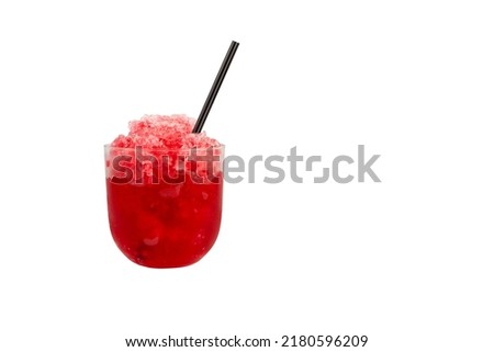 Fruit Shaved ice with natural juice. Red Slush drink isolated on white background. Design element, copy space. Template for menu restaurant, bar, cafe. Summer refreshment drink.