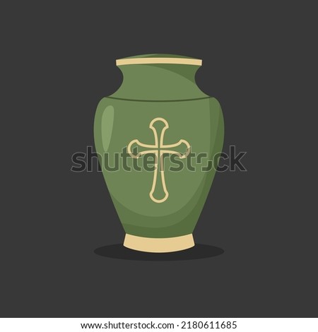 Flat design of urn for ashes. Cremation and funeral urn with dust. Burial and dead man. Isolated. Vector illustration. Royalty-Free Stock Photo #2180611685