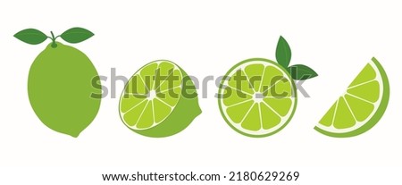 Fresh lime fruit. Collection of lime vector icons isolated on white background. Vector illustration for design and print Royalty-Free Stock Photo #2180629269