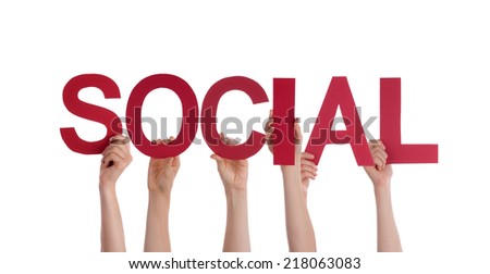 Many People Holding the Red Word Social, Isolated