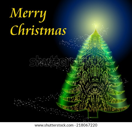 Christmas blurred tree with hand drawn pattern