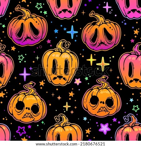 seamless pattern of cartoon sad halloween pumpkins