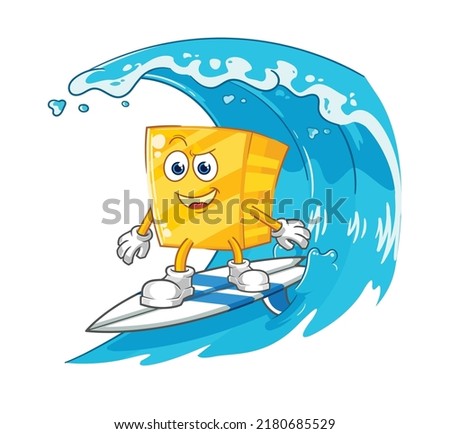 the gold surfing character. cartoon mascot vector