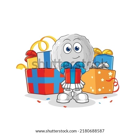 the rock give gifts mascot. cartoon vector