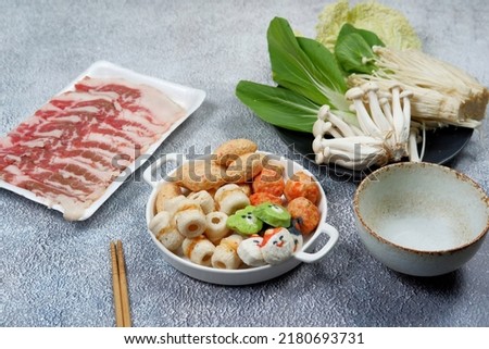 Hot pot soup with wide variety of ingredients (china steamboat ) Royalty-Free Stock Photo #2180693731