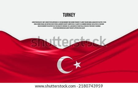 Turkey flag design. Waving Turkish flag made of satin or silk fabric. Vector Illustration. Royalty-Free Stock Photo #2180743959