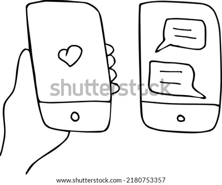 hand-drawn vector illustration of phone in hand and texting in phone