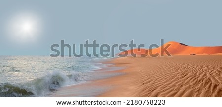 Namib desert with Atlantic ocean meets near Skeleton coast-Namibia, South Africa Royalty-Free Stock Photo #2180758223