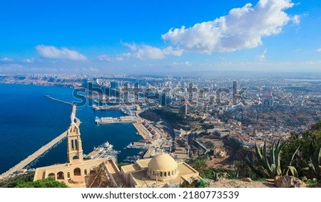 Panoramic View to the Oran Port on the Coastline of Mediterranean Sea, Algeria Royalty-Free Stock Photo #2180773539