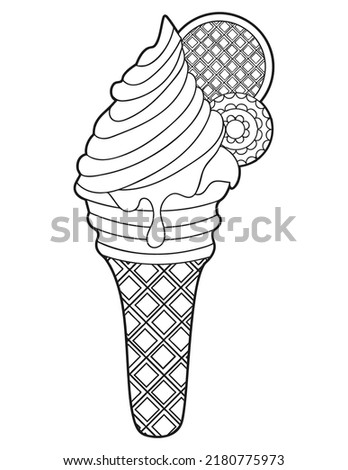 Coloring page Ice cream in a waffle cup. Vector illustration