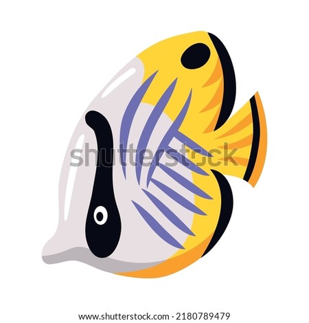 Isometric underwater scuba diver composition with isolated image of exotic fish vector illustration