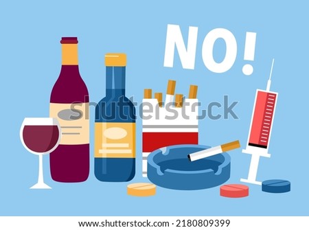 Stop drugs, alcohol, cigarettes concept vector illustration. No bad habits. Royalty-Free Stock Photo #2180809399