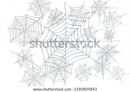 Pencil drawing of cobwebs, cobwebs, a lot of cobwebs. Hand-drawn background with cobwebs. A gloomy background drawn by hand. Royalty-Free Stock Photo #2180809843