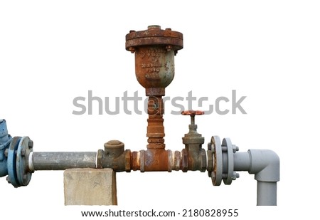 Leaking water pipes, rust stains, rusty water valves. Royalty-Free Stock Photo #2180828955