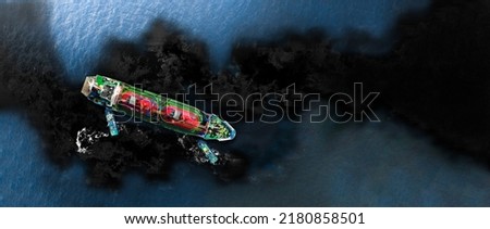 Oil leak from Ship , Oil spill pollution polluted water surface water pollution as a result of human activities. industrial chemical contamination. oil spill at sea. petroleum products. Insurance Royalty-Free Stock Photo #2180858501