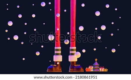 Santa Claus delivered a gift under the falling snow. Christmas clay pop illustration with fallen snow. Clipping path included. 3d render New Year template for holiday poster.