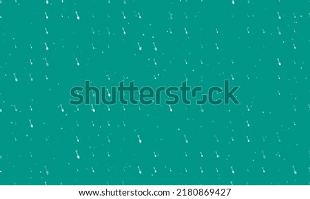 Seamless background pattern of evenly spaced white shovel symbols of different sizes and opacity. Vector illustration on teal background with stars