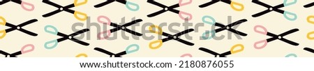 Seamless vector pattern with scissors in black, vintage yellow, baby blue and bright pink. A must-have for all sewing enthusiasts and DIY lovers